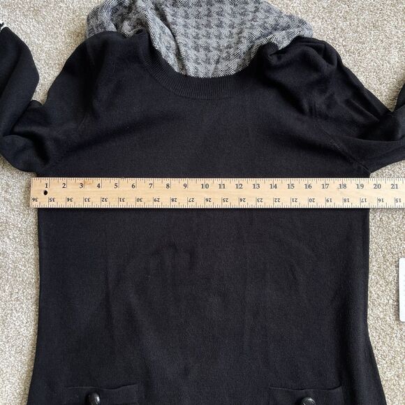 Eliza J Cowl Neck Sweater Dress Sz Large Black Houndstooth Modest Cocktail Party - Picture 11 of 15